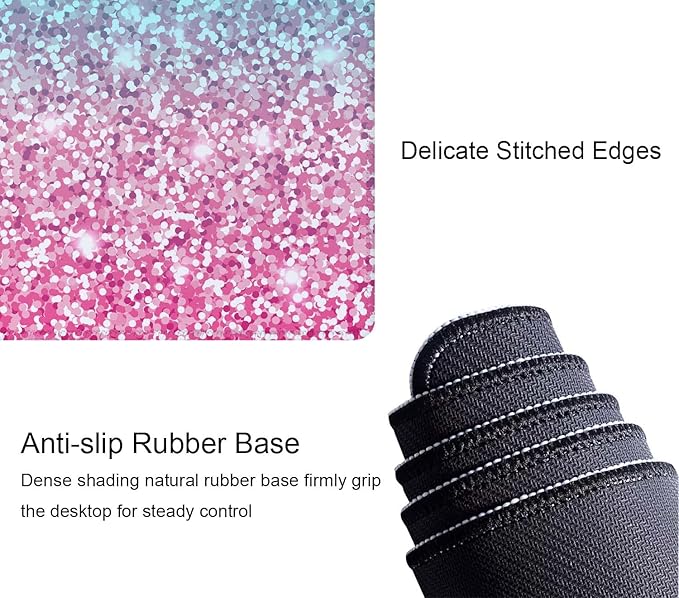 Pink Glitter Pattern Mouse Pad (31.5 × 11.8 × 0.12 inch) Extended Large Mouse Mat Desk Pad, Stitched Edges Mousepad,Non-Slip Rubber Base,Gaming Mouse Pad XL