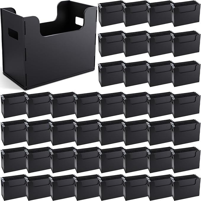 48 Portable Desktop File, Side Handles, Filing Organizer, Hanging File Folders, Letter Size for Schools Office Home (Black)