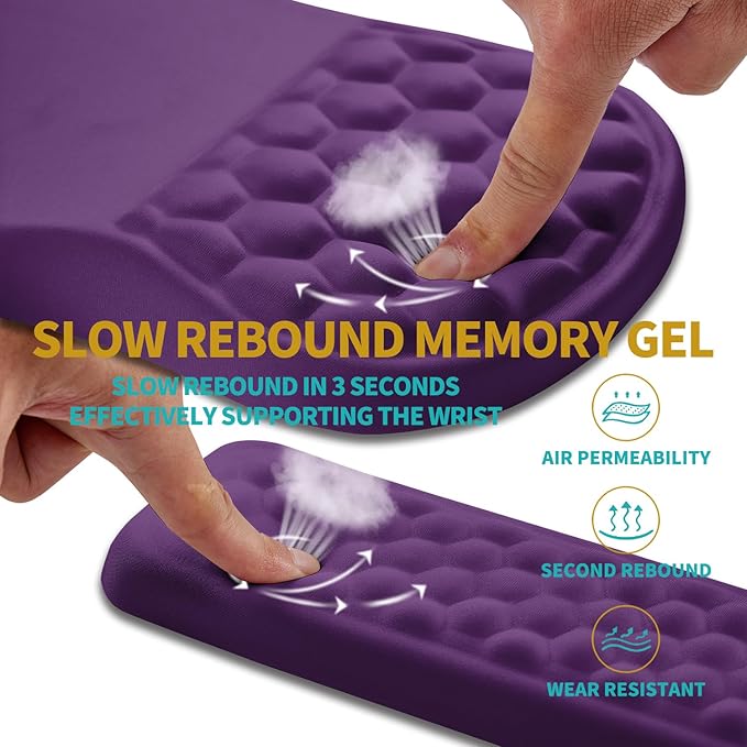 Hokafenle 2 in 1 Ergonomic Mouse Pad Wrist Support & Wrist Rest for Computer Keyboard Set, with Relieve Carpal Tunnel Pain Massage Bulge and Full Memory Gel Design (2In1 Set, Dark Purple)