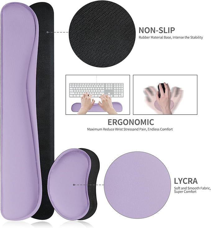 Mouse and Keyboard Pad, 3-in-1 Desk Mat Set, Wrist Rest for Computer Keyboard, Ergonomic Keyboard Wrist Rest Set for Office Home Decor(Lavender, 31.5" x 15.7")