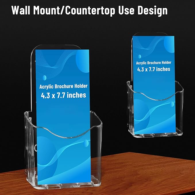 Brochure Display Stand,10 Pcs 4x9 Inches Acrylic Pamphlet Holder Stand,Wall Mount/Countertop Clear Plastic Trifold Rack Card Holders Organizer for Display Flyer,Post Card,Document,Literature