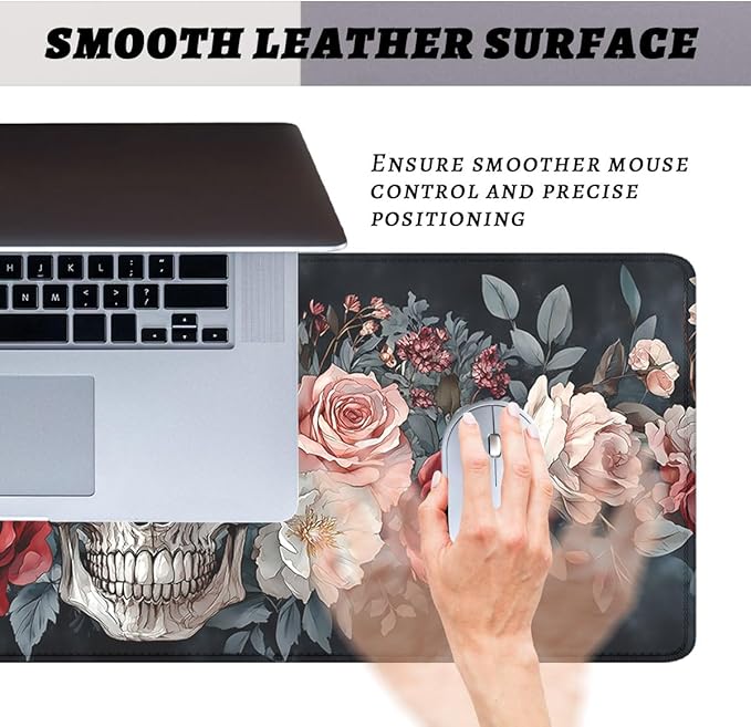 Fantasy Skull Mouse Pad Retro Roses Pink White Red Flowers Extended Mousepad XXL Computer Laptop Keyboard Mouse Mat Big Aesthetic Desk Decor Pad 31.5x11.8 in