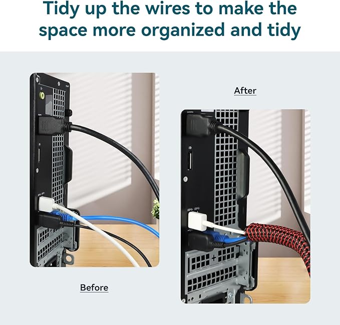 Wire Loom Tubing, 10ft Split Braided Cable Management Sleeve, Flexible Mesh Cord Protector Cable Sleeve for TV Computer (Red and Black, 1")