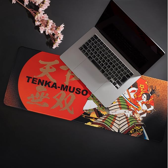 BELLEMOND Japanese Art Desk Mat | Large 31.5x11.8in Anime Mouse Pad for Keyboard & Mouse | Non-Slip Base, Water-Repellent | Original Japanese Design | Tenka Muso - The Unrivaled Warrior