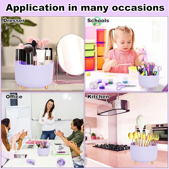 Gawsey Purple Desk Organizers and Accessories Set with 360-Degree Rotating Pen Holder, Tape Dispenser, Stapler, Staple Remover, 1000 Staples, Tape, Clips Set, Ruler, Scissor, Pen