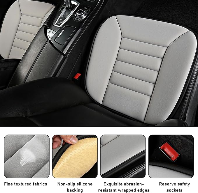 povtii Car Seat Cushion, Non-Slip Bottom Cushion for Car Driver Office or Home Chair, Breathable Pressure Relief Seat Pad with Memory Foam, Car Accessories Fit Most Vehicles (Gray)