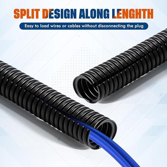 Sasylvia 1/4", 1/2", 3/8" x 500 ft Split Wire Loom Tubing Automotive Wire Loom Assortment Split Cable Sleeves Bulk Flexible Electrical Conduit Protective Kit