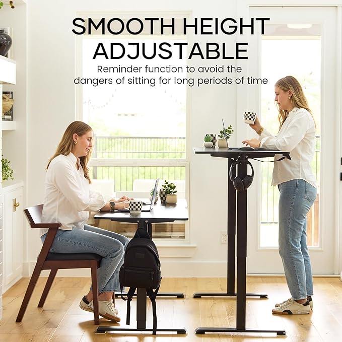 Veken 39.4" Small Electric Standing Desk, Adjustable Height Office Desk with Wood Desktop, Computer Table for Home Work, Study and Gaming, Small Spaces, Modern Furniture, Black
