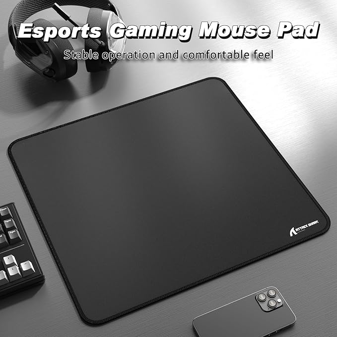ATTACK SHARK CM02 Gaming Mouse Pad for Esports Speed Large Mouse mats for Desk Waterproof Surface Stitched Edges and Anti-Slip Rubber Base Size L Laminate 17.72” x 15.75” x 0.16” Black