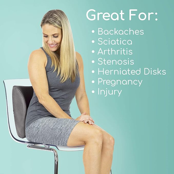 Xtra-Comfort Lower Back Support Pillow - Lumbar Cushion for Office Chair, Car, Gaming, Men, Women - Ergonomic Orthopedic Backrest Foam Roll & Adjustable Strap for Therapeutic Pain Relief