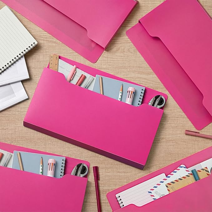Feifeiya 2 Pcs Magnetic File Folder Wall Hanging Holder Large Pocket Paper Magazine Mail Organizer for Refrigerator Classroom Locker Whiteboard(Horizontal,Rose Red,13.8 x 8.3 Inches)