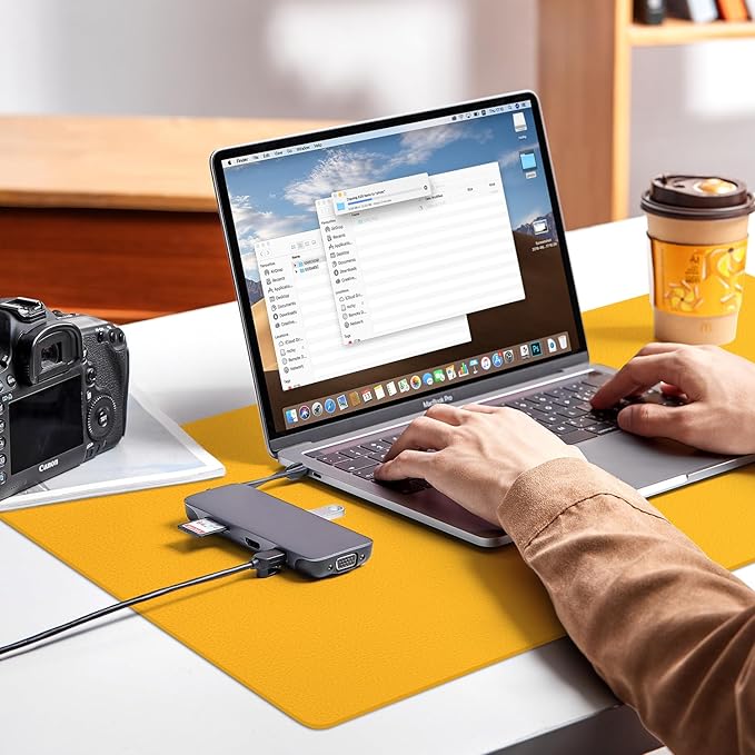 Leather Desk pad Protector, Office Mat, Large Mouse Mat, Non-Slip PU Leather Blotter, Laptop Desk Pad,Waterproof Laptop Computer Desk Keyboard Mat for Office/Work/Home/Decor (Yellow, 37 * 18in)
