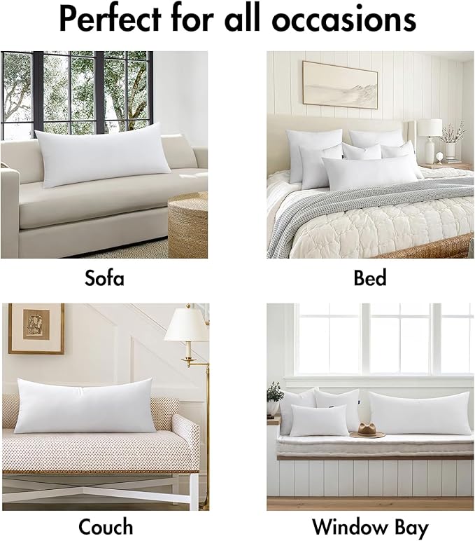 MIULEE 14x22 Inch Throw Pillow Insert Premium Throw Pillow Virgin Microfiber Stuffer Rectangle Pillow for Sofa Bed Couch