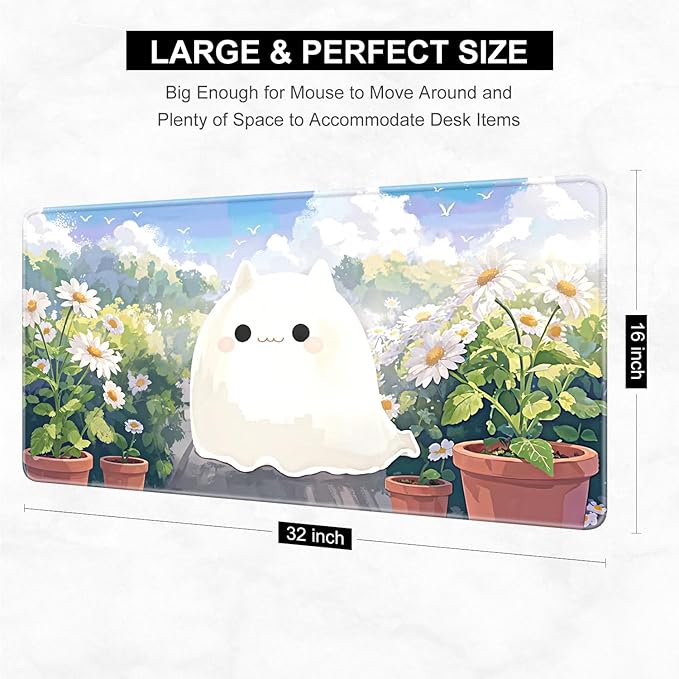 Desk Pad, 32" x 16" XXXL Extended Large Gaming Mouse Pad, Desktop Decor Desk Mat, Men Women Office Supplies and Accessories, Cute Anime Mouse Mat for Laptop & Keyboard, Cute Ghost
