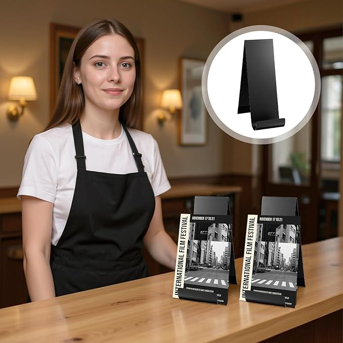4 Pack Black Metal Brochure Holder, 8.9" Fancy Vertical Display Stand, Black Heavy Duty Elegant Flyer Brochure Holder Stand for Table Menus, Pamphlets, Countertop Literature Organizer