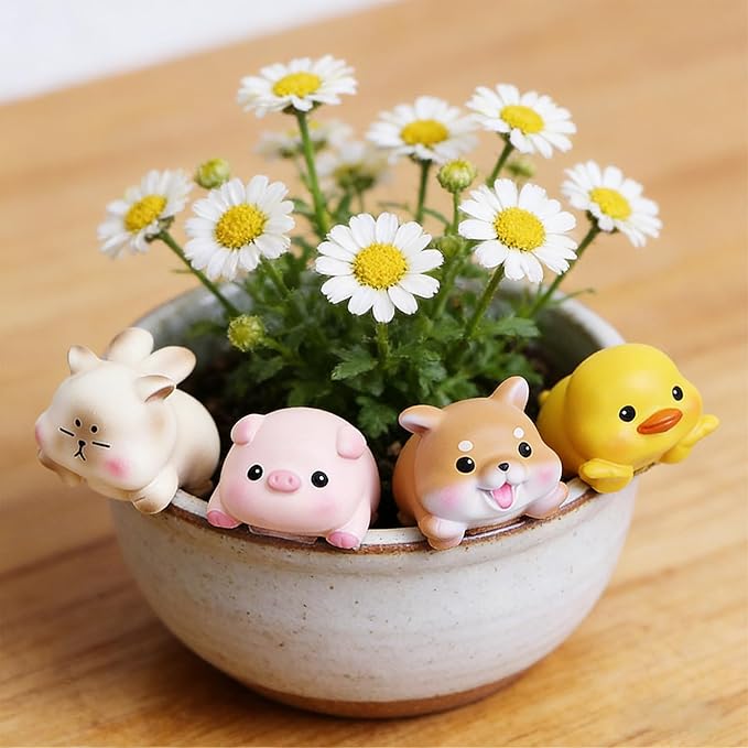 Computer Monitor Decor,Car Dashboard Decor,Cute Mini Animal Figurines,Resin Desk Decor, Mini Animal Statues for Aesthetic Room, Planter Pot,Computer Monitor,Car Monitor Decoration (Yellow)