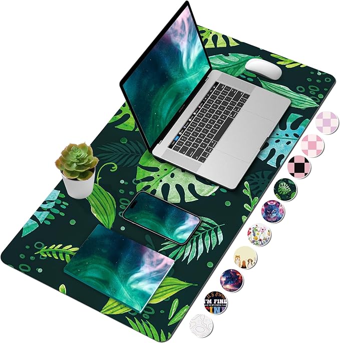 Green Desk Mat 31.5" x 15.7", Cute Plant Cool Desk Pad Keyboard Mat Large Mouse Pad Green Desk Mat Desk Decor with Stitched Edges Non-Slip Large Computer Matt 31.5" x 15.7", Greenery