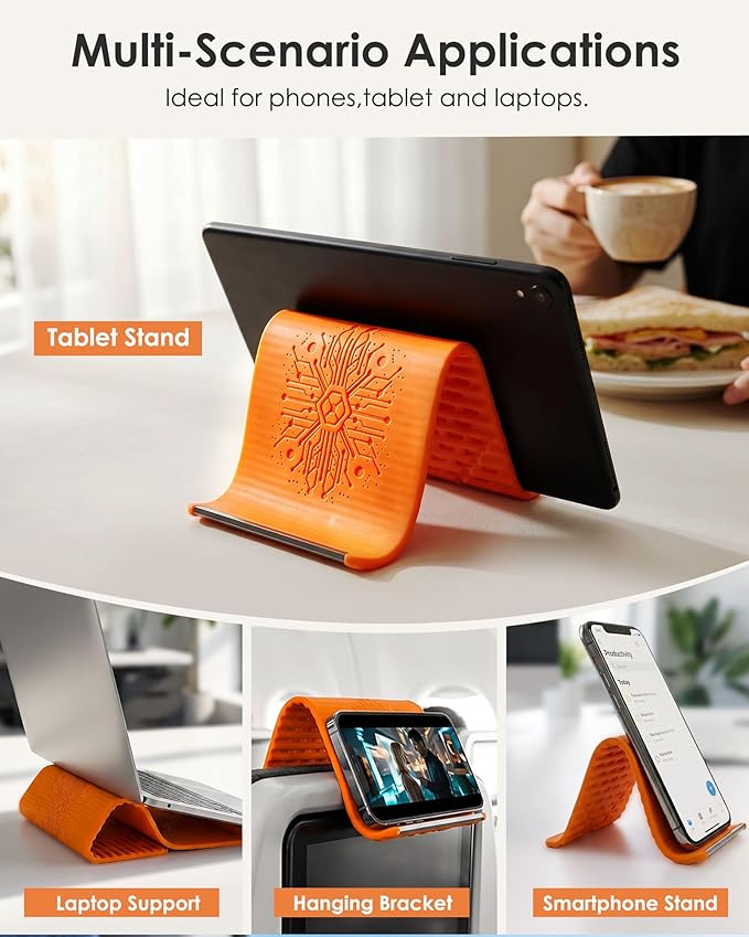 Bendable Foldable Silicone Aluminum Phone Holder, Upgrade Flexible Silicone Phone Stand, Adjustable Airplane Phone Holder for Tablet Laptop Travel Non-Slip Bed Desk Office Treadmill (Mixed, 2pcs)