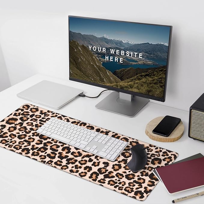 Cheetah Leopard Print Large Mouse Pad & Desk Mat Animal Skin Extended Mousepad Non-Slip Rubber Base Laptop Computer Keyboard Pad for Gaming, Office & Home Decor, XXXL - 35.4" X 15.7"