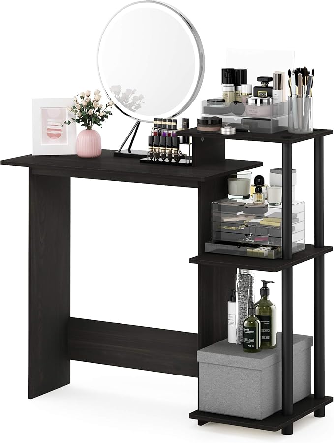 Furinno EFFICIENT Desk, 28.6" Wide Gaming Desk with 3 Open Side Shelves, Laptop Notebook Computer Desk, Office Desk for Home Office, Study Room, Dorm, Bedroom, Dark Espresso