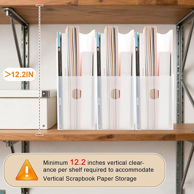 YHOLSDAS 12"x12" Paper Storage Organizer, 6 Pcs Vertical Scrapbook Paper Storage with 18 Pcs Sticky Index Tabs, Foldable Scrapbook Paper Storage Organizer for Files, Cardstock, Magazines