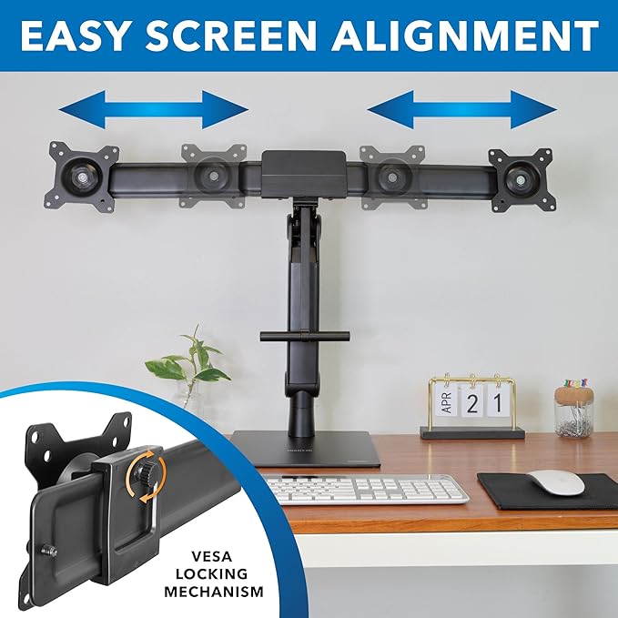 Mount-It! Freestanding Dual Monitor Stand 17" to 32", Height Adjustable, Tension Adjustable Spring Monitor Stand for 2 Screens, Max VESA 100x100, Swivel, Rotation, Instant Height Adjustment, Black