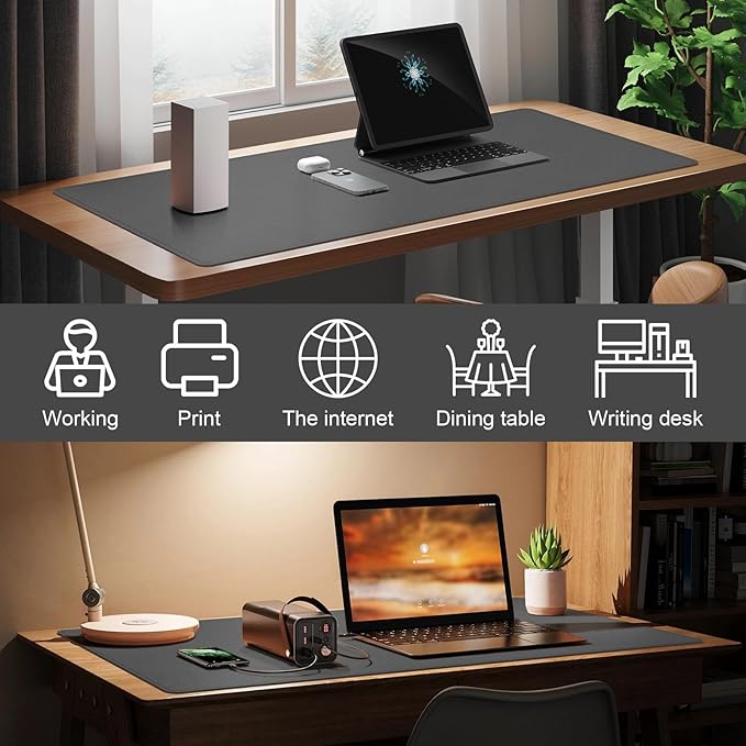 DAWNTREES Desk Mat for Desktop,PU Leather Desk Pad Protector,Non Slip, Large Mouse Pad and Keyboard Mat, Waterproof Writing Pad for Office and Home (Dark Gray,39.4''x19.7'')