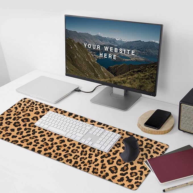 Leopard Skin Pattern Large Mouse Pad & Desk Mat Cheetah Print Extended Mousepad Non-Slip Rubber Base Laptop Computer Keyboard Pad for Gaming, Office & Home Decor, XXXL - 35.4" X 15.7"