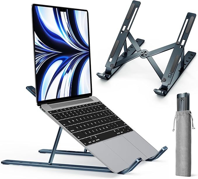 ivoler Laptop Stand, Laptop Holder Riser Computer Tablet Stand, 6 Angles Adjustable Aluminum Ergonomic Foldable Portable Desktop Holder Compatible with MacBook,iPad 10-15.6” Midnight Blue