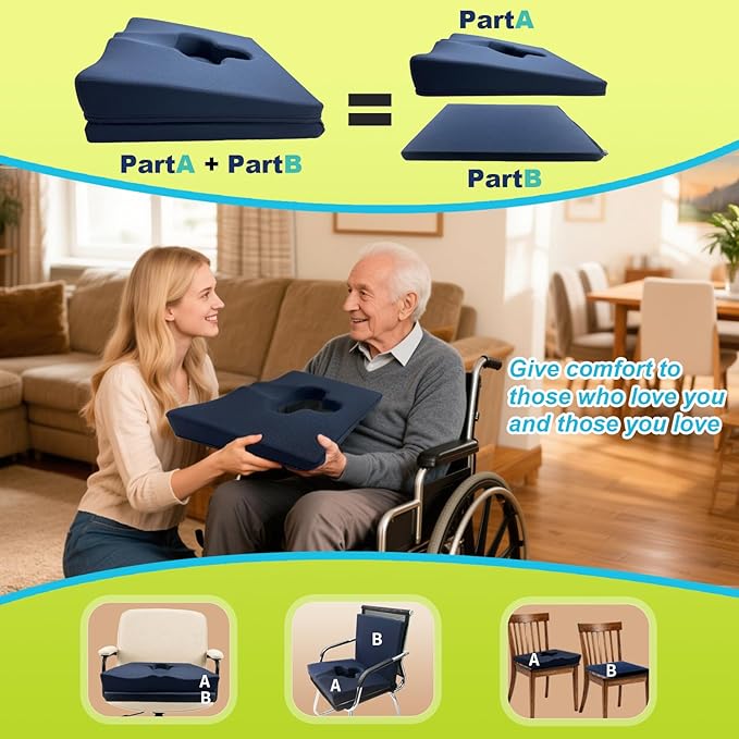 Gel Wheelchair Seat Cushion,Bed Sore Cushions for Butt,hemorrhoid Pillow,Sciatica,Coccyx,Pressure Sore & Ulcer Pain Relief Butt Pillow for Office Chair (Set Blue)