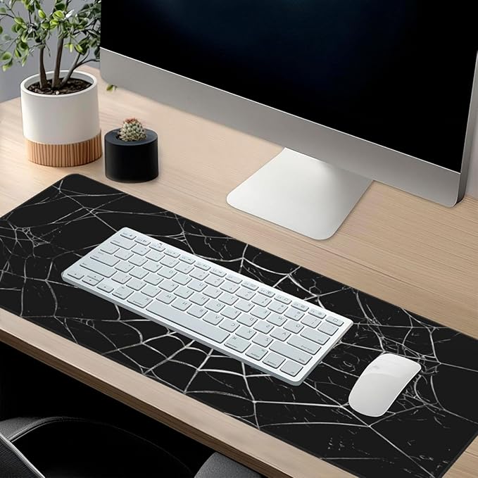 Black Spider Web Large Mouse Pad & Desk Mat Extended Mousepad with Stitched Edges Non-Slip Rubber Base Laptop Computer Keyboard Pad for Gaming, Office & Home Decor, XXXL - 35.4" X 15.7"