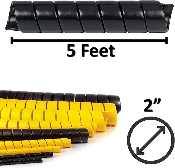Electriduct 2 Inch Heavy Duty Spiral Wrap HDPE Flexible Plastic Cable Sleeve Hose Protector 5 Feet - Black