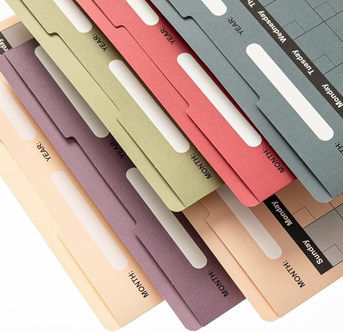 Y YOMA 18 Pack File Folder Jackets Letter Size Paper Pocket File Folder with Reinforced Straight-Cut Tab Pre-Printed Job Folders No Expansion Organizer for Office, Assorted Colors, Calendar Design