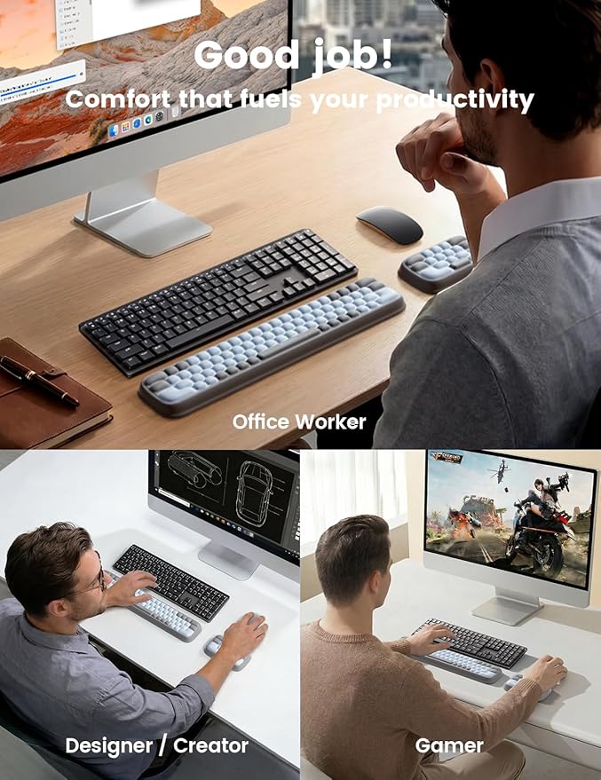 Meatanty Keyboard and Mouse Wrist Rest Set, Ergonomic Computer Wrist Pad, Memory Foam Wrist Support for Desk, Hand Typing Palm Mouse Rest Office Gaming Accessories, Carpal Tunnel Pain Relief Cushion