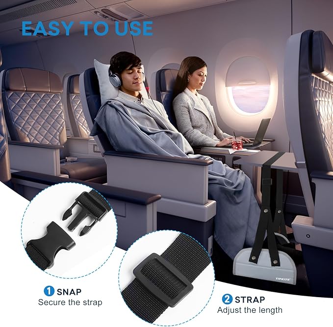 2 Pack Foot Hammock for Plane Travel with Comfortable No Clashing Base, Portable Foot Rest Made with Premium Memory Foam, Airplane Footrest Travel Essentials to Relax Your Feet, Grey