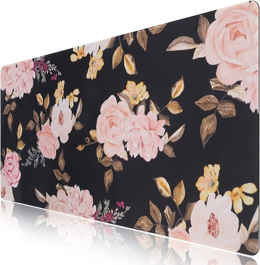 iCasso Extended Gaming Mouse Pad, Large Non-Slip Rubber Base Mousepad with Stitched Edges, Waterproof Keyboard Mouse Mat Desk Pad for Work, Game, Office, Home - Peony