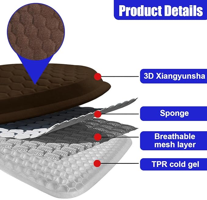 Gel Car Seat Cushion, Non-Slip & Breathable Automotive Chair Protector Pad, Comfortable Cooling Car Interior Seat Mat Accessories Universal for Sedans, SUV, Truck (Coffee)