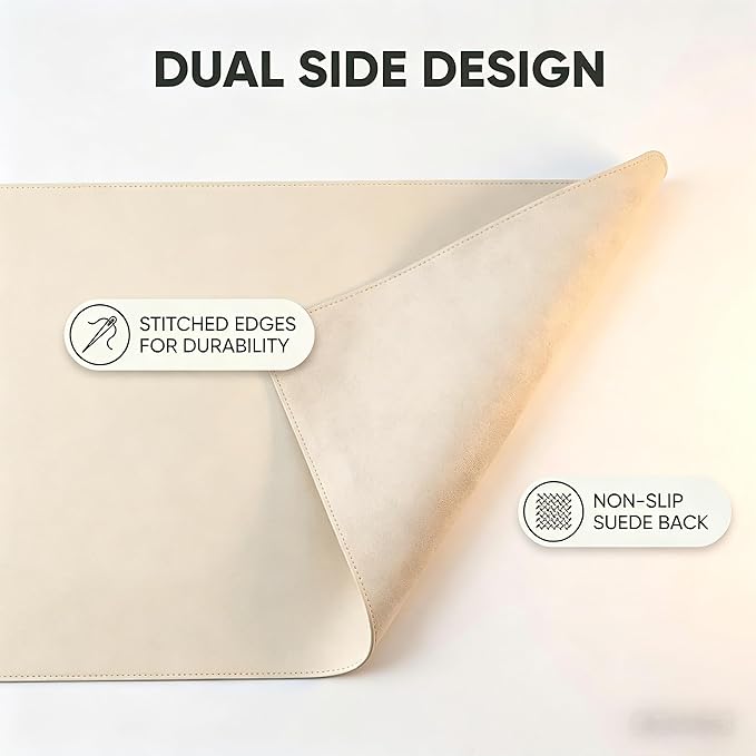 Non-Slip Waterproof PU Leather Desk Pad Protector for Mouse, Writing Desk, Office, Home, Laptop Blotter, 9.85'' x 12.21'', Beige