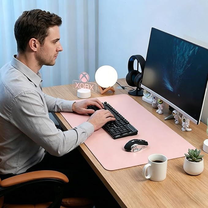 Leather Desk Pad Protector, 18.12'' X 25.22'' Mouse Pad, Office Desk Mat, Non-Slip PU Leather & Suede Base Desk Blotter, Laptop Desk Pad, Desktop Mat for Office Home, Pink