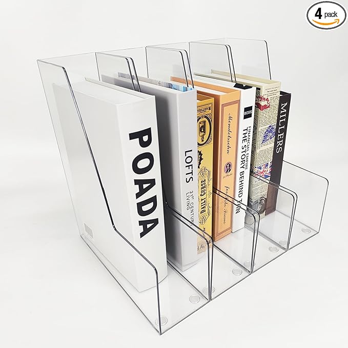 Vertical File Holder, 4 pack Clear Plastic Document Organizer and Clear Magazine Organizer, Multi-purpose Document Organizer for Home Office
