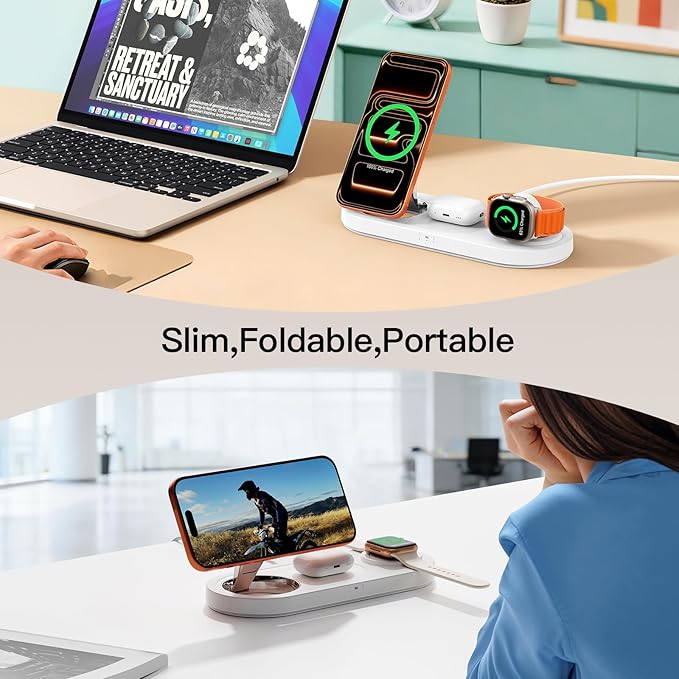for AppleWatch 5W Fast Charger：3 in 1 Wireless Charging Station for Apple Mag-Safe Charger Stand,Fast Magnetic Wireless Charger Station for iPhone171615 14 13 12 Series,Airpods, Watch（Foldable