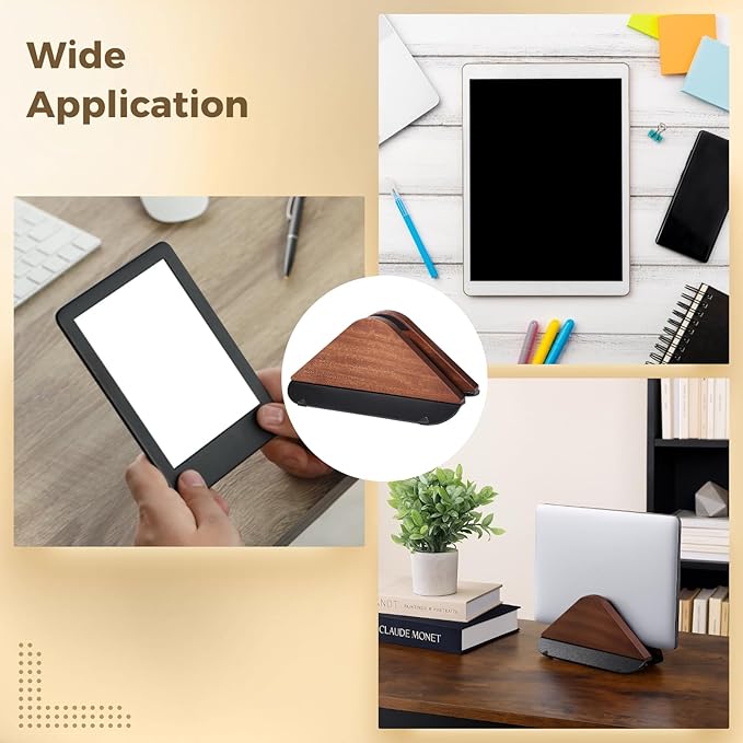 Adjustable Laptop Stand, Wooden Vertical Desktop Holder, Black Walnut, Tablets & E-Book Compatible, Anti-Scratch & Non-Slip, Max 1 in