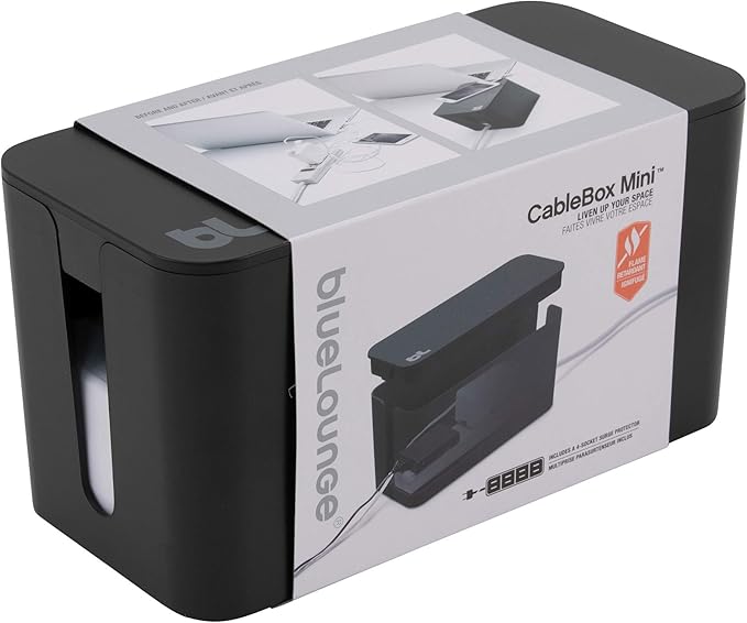 Bluelounge CableBox Mini Cable Management with Small Surge Protector, Black (CBM-BL)