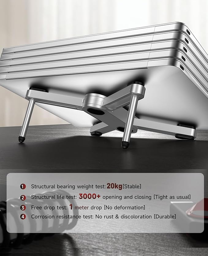 YICOSUN New Concept Laptop Stand - Adjustable Ergonomic Aluminum Riser for MacBook Pro/Air up to 15.6” - Foldable & Portable Computer Stand for Desk, Students, Office, Travel, Gaming - Silver