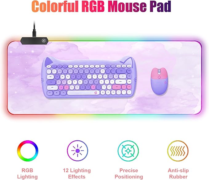 RGB Large Gaming Mouse Pad, Extended Mouse Pad with 12 Lighting Effects, Water Proof Mutispandex Surface, Non-Slip Rubber Base, 80x30 cm / 31.5×11.8 in (Purple Nebula)