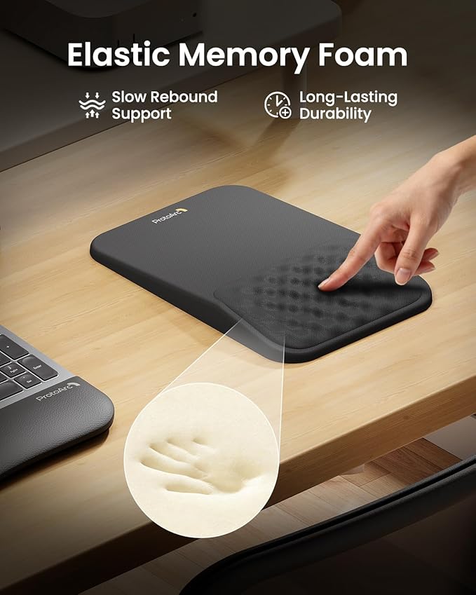 ProtoArc Ergonomic Mouse Pad with Wrist Rest, MP50 Mousepad with Massage Design, Soft Memory Foam and Non-Slip PU Base for Pain Relief, Desk, Home, Office, 12x8 Inches, Black