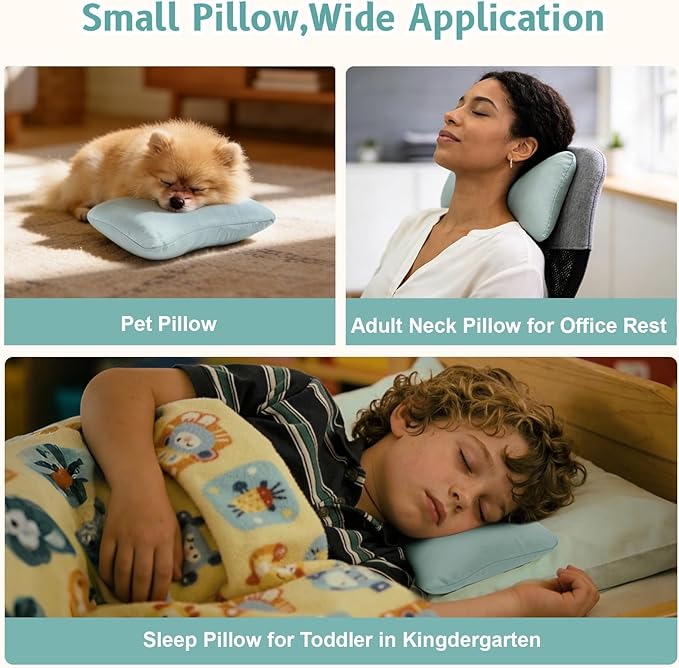 vocheer Small Pillows for Sleeping, 11"x7" Mini Pillow for Travel, Tiny Pillow for Neck, Lumbar, Knee, Wrist, Pets, Cotton Small Back Pillows for Travel, Bed, Office, Machine Washable, Sage-1pc
