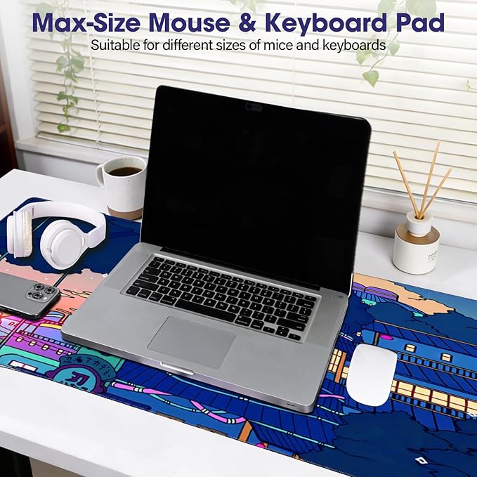 LifetimeWarrantly Japanese Large Extended Mouse Pad with Stitched Edges (35.4”x15.6”) - Waterproof Desk Mat, Non-Slip Rubber Base for All-Desk Coverage, Perfect for Gaming, Office, and Home