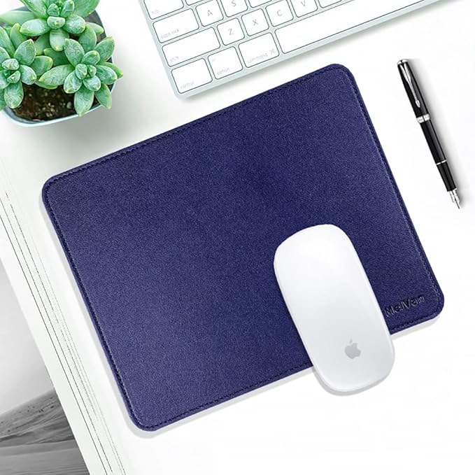 MelVan PU Leather Mouse Pad with Stitched Edge, Wood Mousepad, Waterproof Gaming Mouse Pad Mat for Computers, Laptop, Office & Home, 10.2" x 8.3", 1 Pack (Navy Blue)