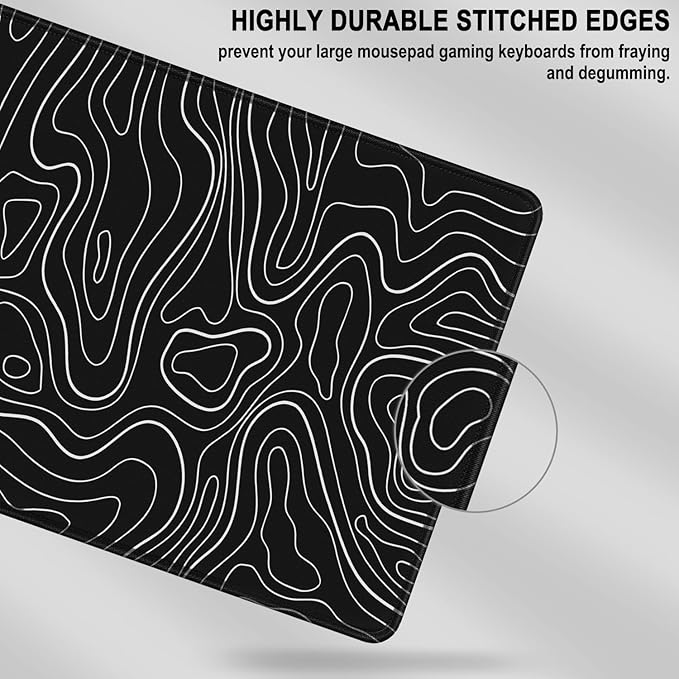 Mousepad, 31.5 x 15.7 in Large Gaming Mouse Pad with Stitched Edge, Extended Desk Mat with Non-Slip Rubber Base Water Resist Keyboard Pad for Office Game Home XXL, Black White Lines
